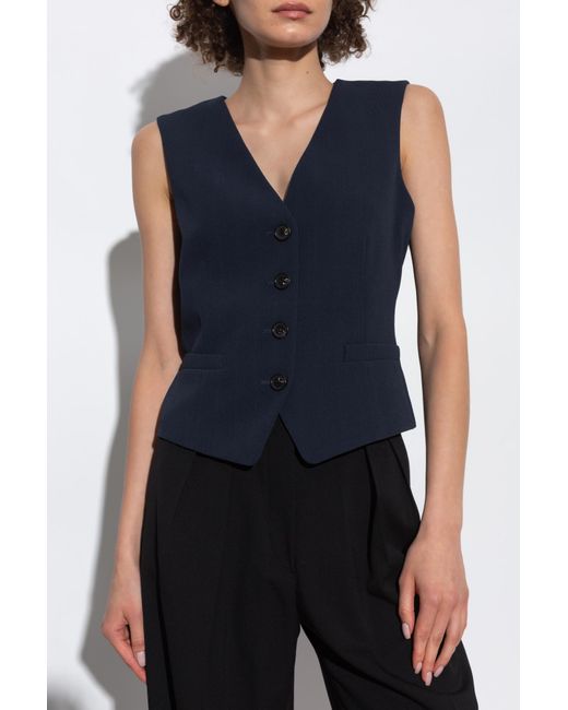 Theory Blue Striped Admiral Crepe Slim Vest