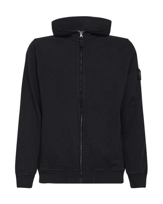 Stone Island Black Malfilé Cotton Zip-Up Hoodie for men