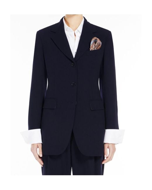 Max Mara Blue Long-Sleeved Wool Suit Coat