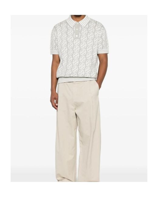 Drole de Monsieur White Monogram-Knit Striped-Trim Polo Shirt for men
