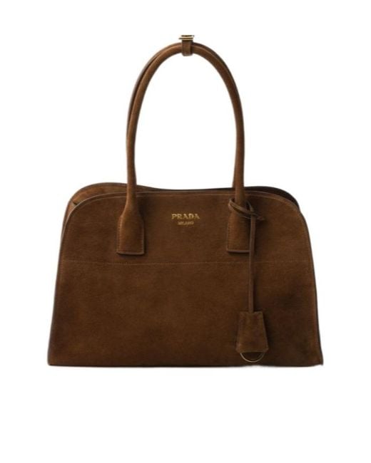 Prada Brown Logo-Printed Medium Shopping Bag