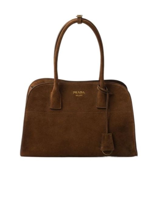 Prada Brown Logo-Printed Medium Shopping Bag