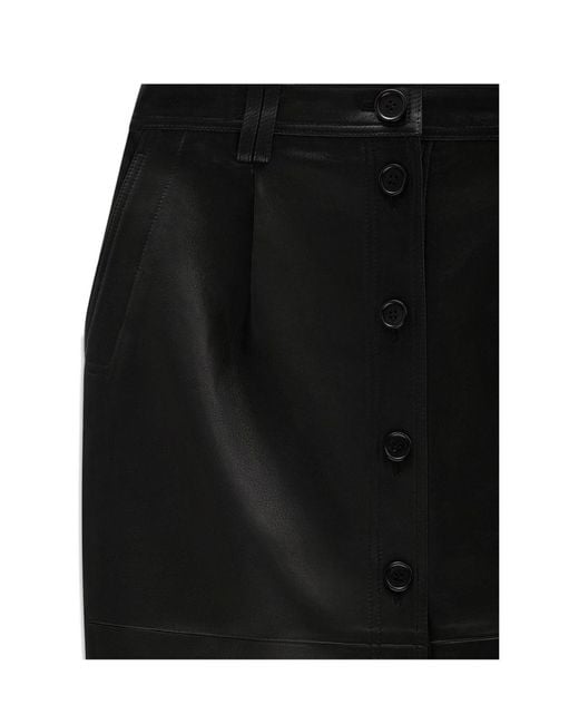 Anine Bing Black Button-Front Leather Skirt