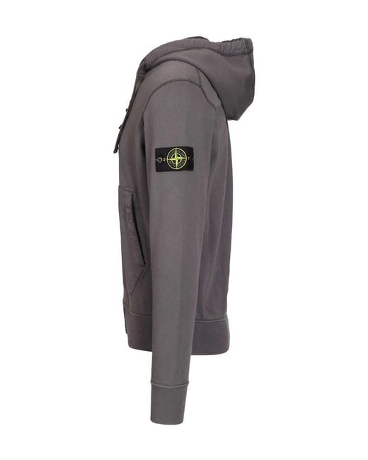 Stone Island Gray Logo Patch Zip-Up Hoodie for men