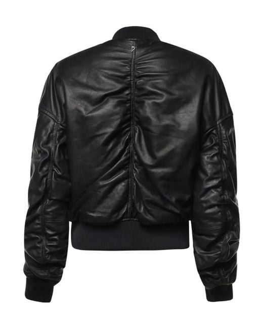 Dondup Black Ruched Leather Bomber Jacket