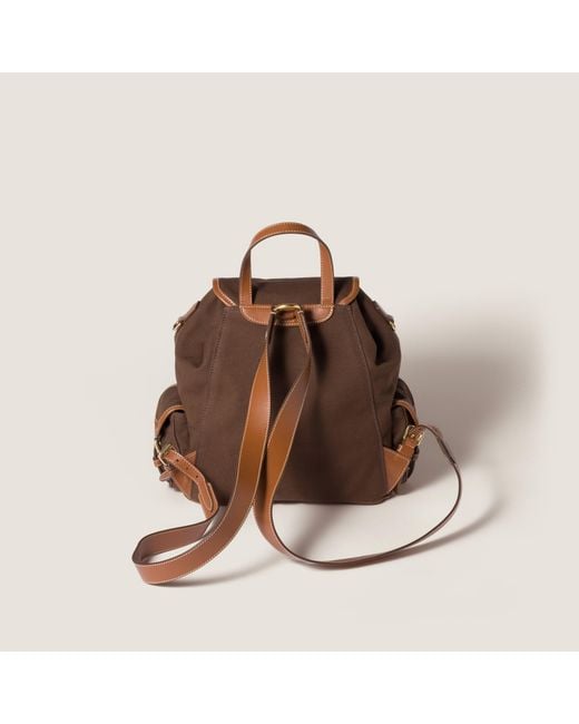 Miu Miu Brown Canvas And Leather Backpack