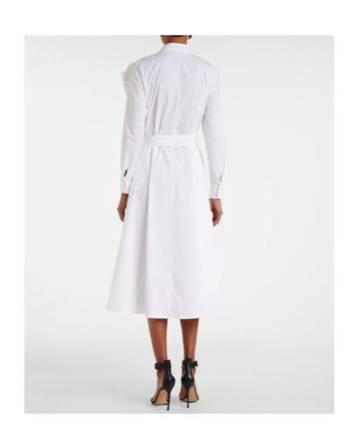 Carolina Herrera White Floral-Applique Poplin Shirtdress