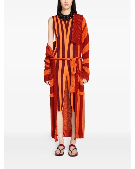 Dries Van Noten Red Belted Striped Cardigan