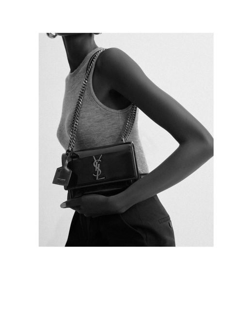 Saint Laurent White Sunset Embossed Small Shoulder Bag