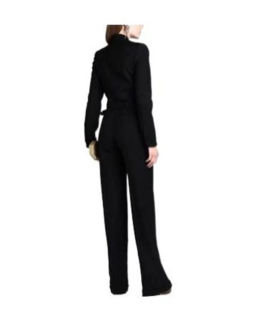 Saint Laurent Black Long-Sleeve Jumpsuit With Lapel Collar And Cargo Pockets