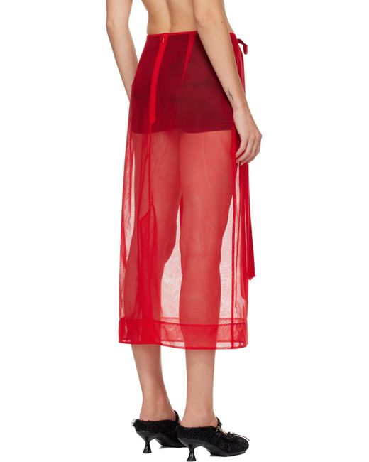 Simone Rocha Red Sheer Bow Ribbon Pencil Midi Skirt