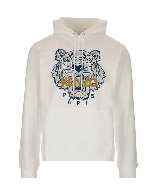 KENZO White Tiger Embroidered Relaxed Hoodie for men