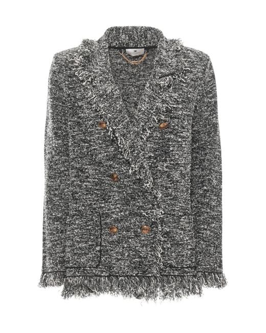 Elisabetta Franchi Gray Fringed Double-Breasted Blazer