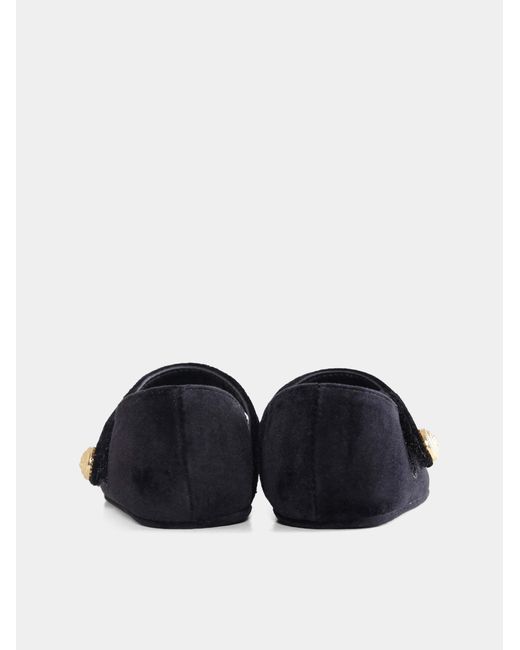 Balmain Black Velvet Bow-Detail Ballet Flats