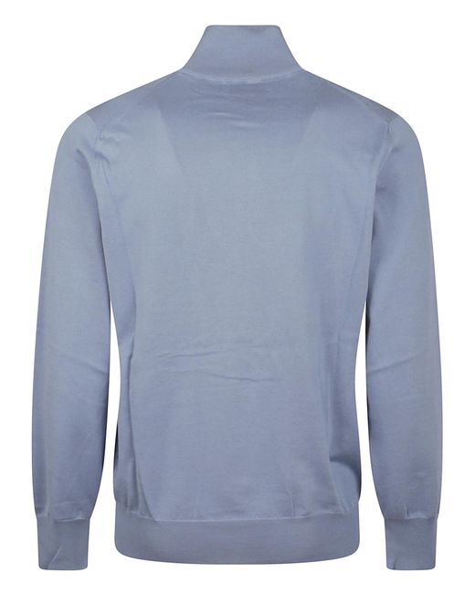 Brunello Cucinelli Blue Zip-Up Knit Cardigan for men
