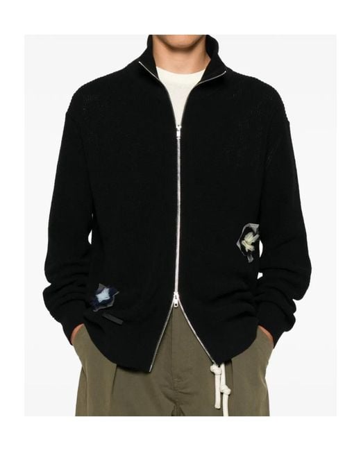 Song For The Mute Black Flower Zip Up Funnel Cardigan for men