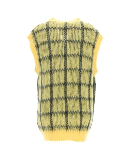 Marni Yellow Checked Sleeveless Jumper for men