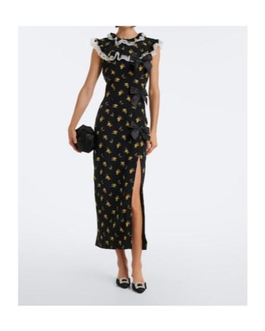 Alessandra Rich Black Bow-Detail Floral Silk Gown