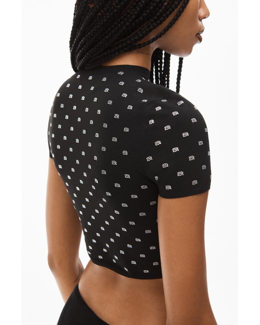 Alexander Wang Black Crystal-Logo Cropped Top