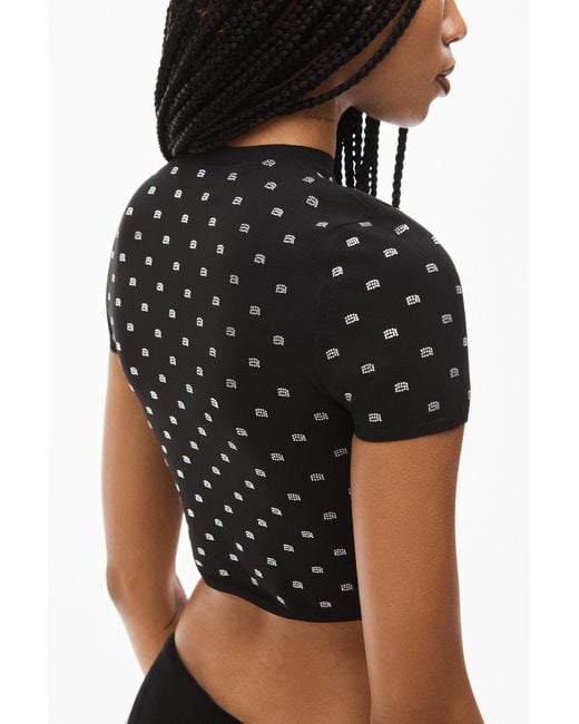 Alexander Wang Black Crystal-Logo Cropped Top