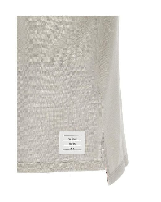 Thom Browne Gray Logo Patch Stripe-Detailed Polo Shirt for men