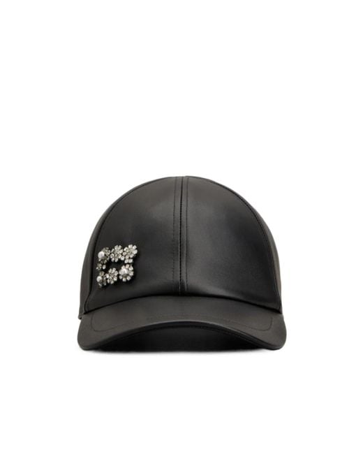 Roger Vivier Black Efflorescence Leather Baseball Cap