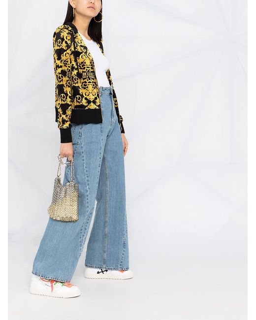 Versace Jeans Yellow Logo Baroque-Pattern Hoodie