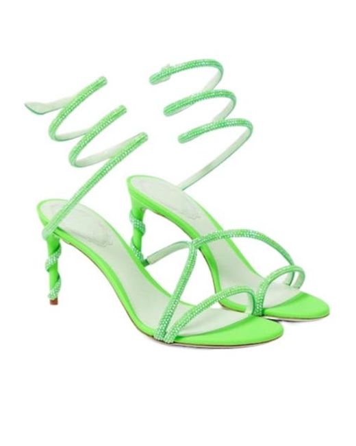 Rene Caovilla Green Margot Embellished Satin Sandals