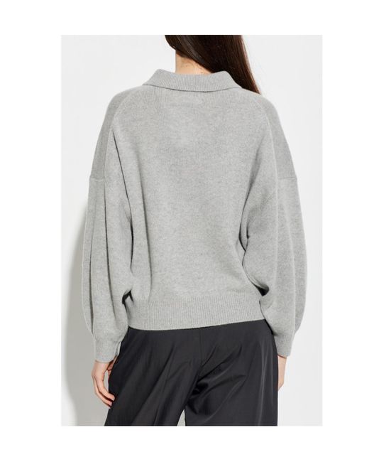 Lisa Yang Gray Etta Button Collared Knitted Top