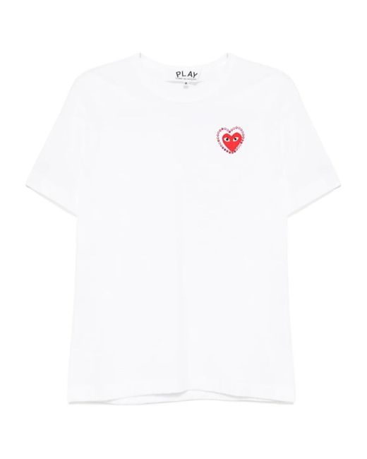 Comme des Garçons White Comme Des Garçons Play Logo Printed Embellished T-Shirt for men