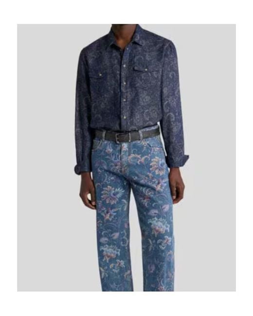 Etro Blue Button-Up Denim Shirt for men