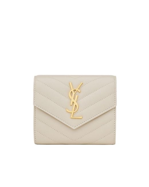 Saint Laurent White Cassandre Matelassé Compact Tri Fold Wallet