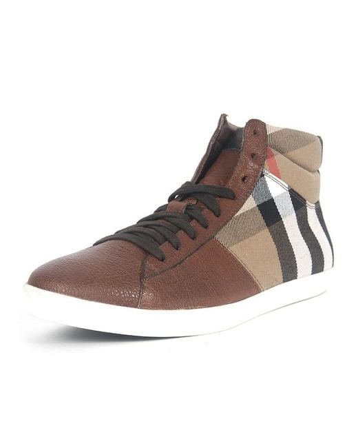 Burberry Brown Check High-Top Skate Shoes for men