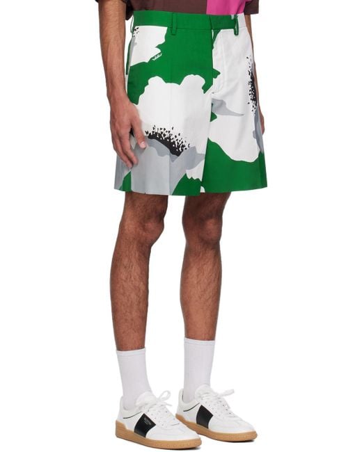 Valentino Green Flower Portrait-Print Bermuda Shorts for men