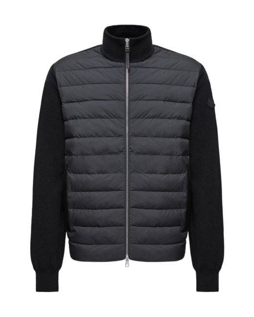 Moncler Black Padded Wool Cashmere Zip-Up Cardigan for men