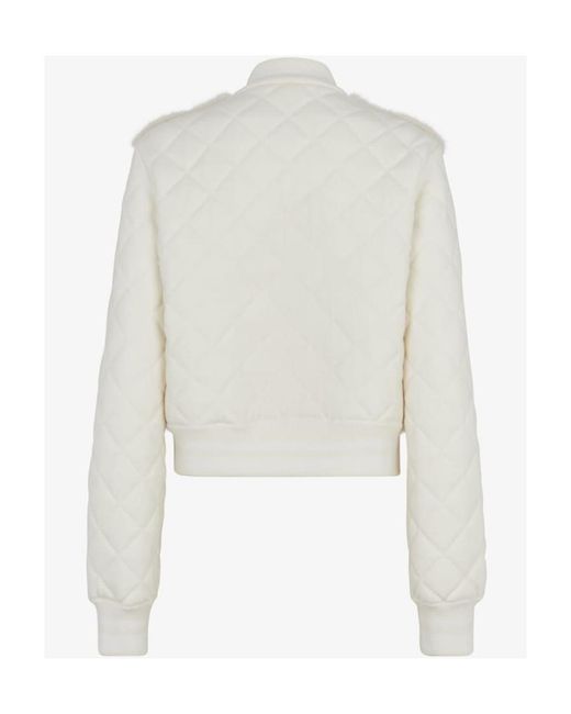 Fendi White Diamond Quilted Bomber Jacket