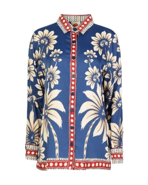 Farm Rio Blue Floral-Printed Long-Sleeved Shirt