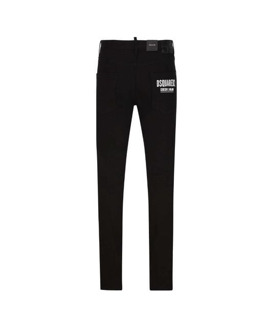 DSquared² Black Rear Logo-Print Skinny Jeans for men
