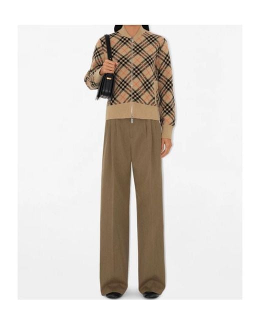 Burberry Brown Checked Knitted Zip-Up Bomber Jacket