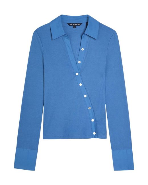 Veronica Beard Blue Button-Effect Cotton-Blend Top