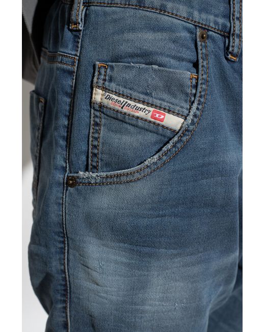 DIESEL Blue Krooley-E-Ne Low-Rise Tapered Jeans for men