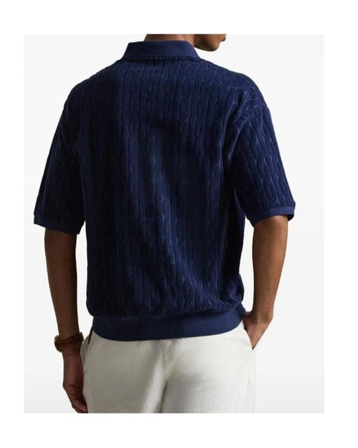 Polo Ralph Lauren Blue Cable-Knit Terry Collar T-Shirt for men
