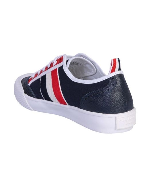 Thom Browne White Canvas Broguing Low Top Sneakers for men