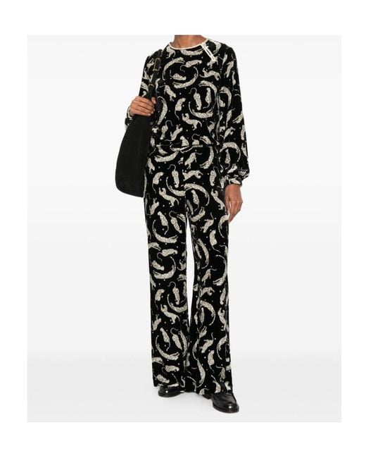 Forte_forte Black Leopard-Print Velvet-Effect Trousers