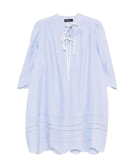 Fabiana Filippi Blue Tie-Neck Scalloped Midi Dress