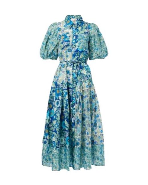 ALÉMAIS Blue Sacha Floral Ramie Shirt Dress