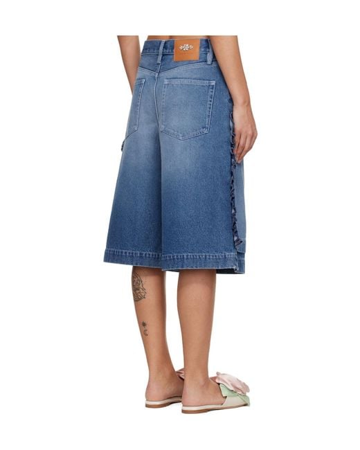 Simone Rocha Blue Ruffle Frill Board Denim Shorts With Belt Loop