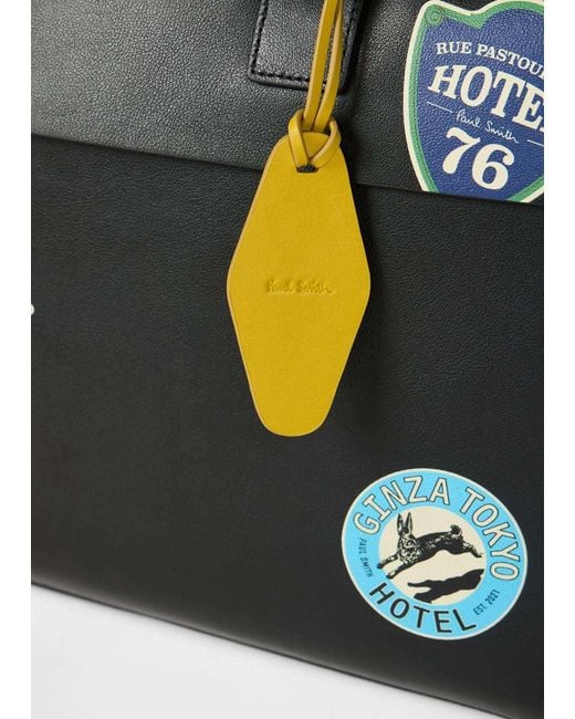 Paul Smith Black Hotel Stickers Zip-Up Briefcase for men
