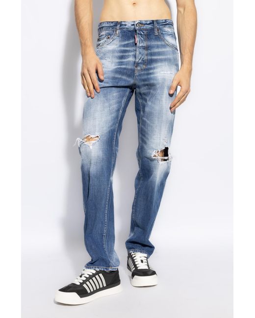 DSquared² Blue Distressed Straight-Leg Jeans for men