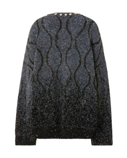 Pinko Black Crystal-Embellished Sequin-Pattern Sweater